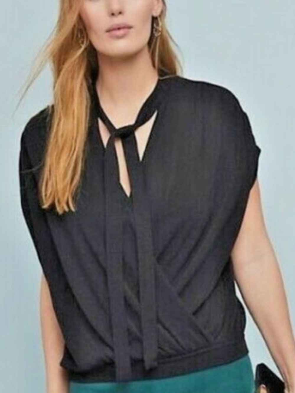 NWOT Zara surplice black neck tie top size M